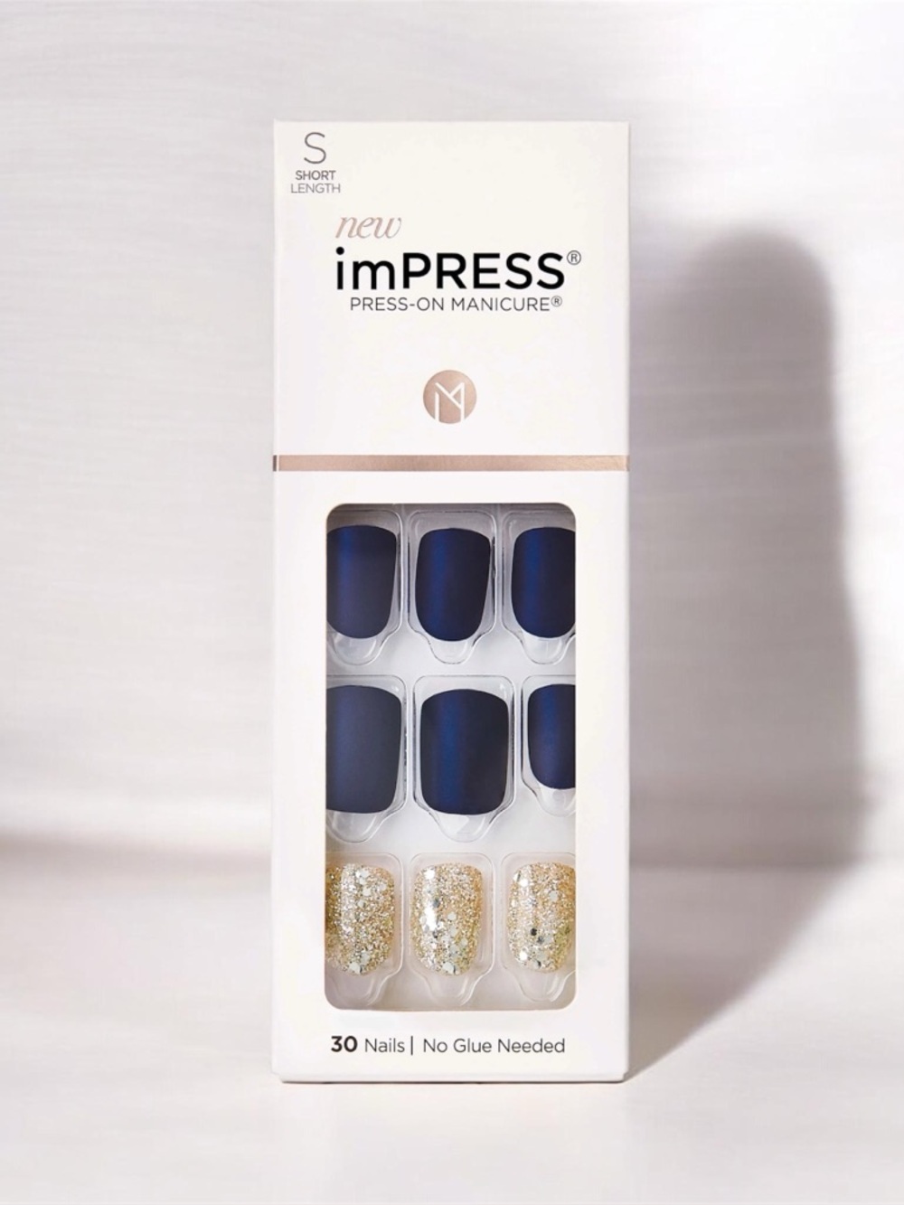 imPRESS Navy & Gold Glitter Press-On Nails